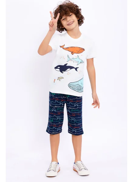 روليبولي Blue Whale Cream Boys Capri Set
