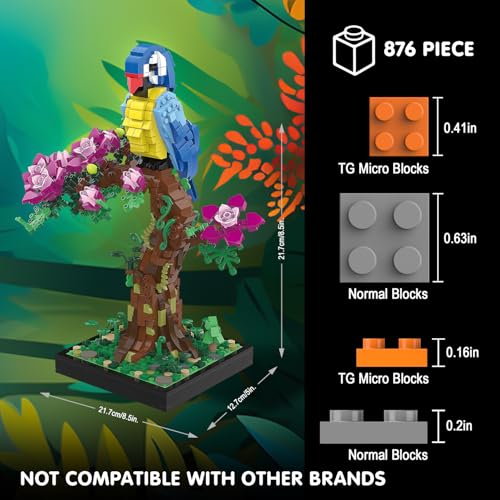 TG BLOCKS Micro Brick Flower Parrot Toy Building Sets Home Decor and Office Art Creative Gift DIY Plant Model for Adults for Teens Ages 8 Kids - Image 5