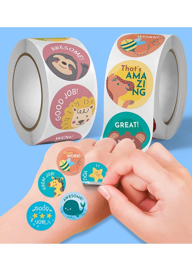 Zikra Teacher Reward Motivational Stickers, 3000 PCS Cartoon Animals Stickers Fun Stickers Reward Stickers for Teacher Encourage Student Round Reward Sticker for Kid (1 Inch, 6 Rolls, 500 Labels/Roll) - Image 2