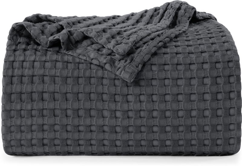 Utopia Bedding Charcoal 100% Cotton Waffle Blanket 300 GSM [Queen - 90x90 Inch] Soft Lightweight Breathable Bed Blanket for All Season - Image 1