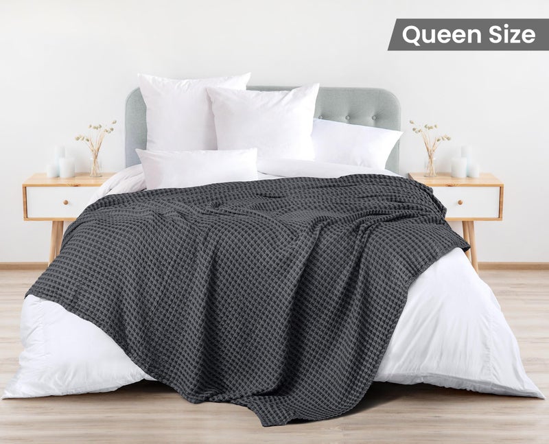 Utopia Bedding Charcoal 100% Cotton Waffle Blanket 300 GSM [Queen - 90x90 Inch] Soft Lightweight Breathable Bed Blanket for All Season - Image 2