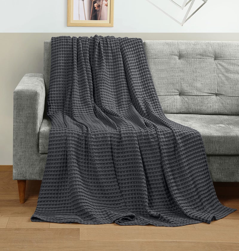 Utopia Bedding Charcoal 100% Cotton Waffle Blanket 300 GSM [Queen - 90x90 Inch] Soft Lightweight Breathable Bed Blanket for All Season - Image 3
