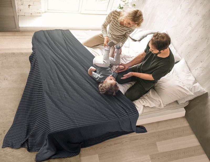 Utopia Bedding Charcoal 100% Cotton Waffle Blanket 300 GSM [Queen - 90x90 Inch] Soft Lightweight Breathable Bed Blanket for All Season - Image 5