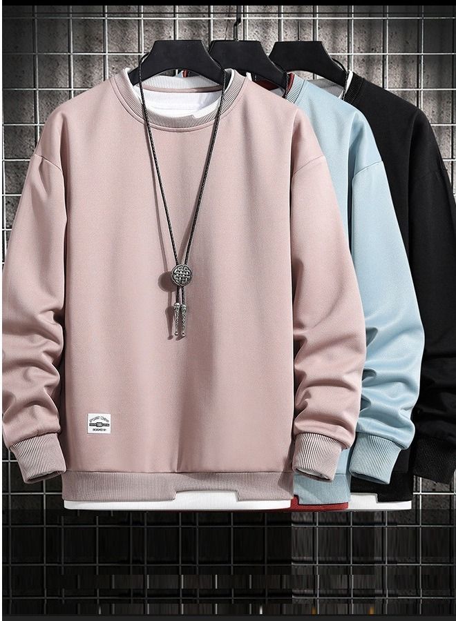 NIBEMINENT Sweater 2021 Autumn And Winter Men's Plus Velvet Thick Long-Sleeved T-Shirt Youth Fake 2 Round Neck Tops - Image 3