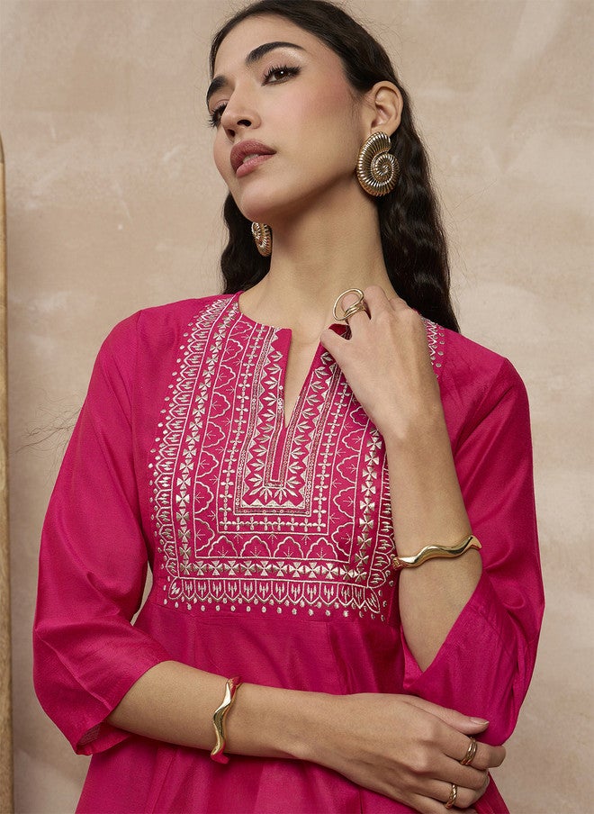 Baizee All About You Floral Yoke Design Sequinned Chanderi Silk Anarkali Kurta - Image 2