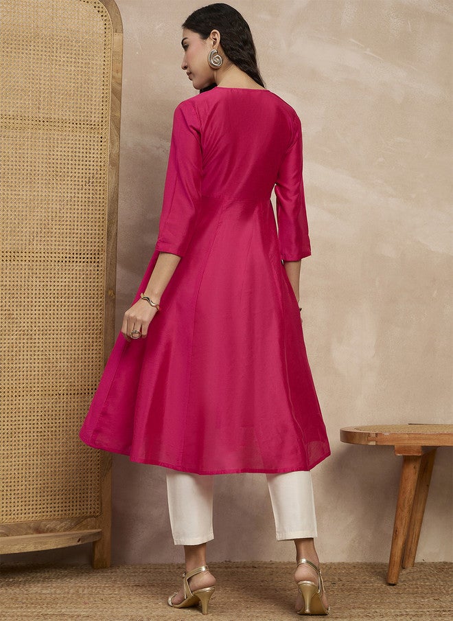 Baizee All About You Floral Yoke Design Sequinned Chanderi Silk Anarkali Kurta - Image 4