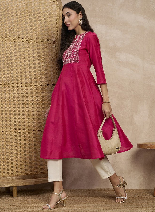 Baizee All About You Floral Yoke Design Sequinned Chanderi Silk Anarkali Kurta - Image 5