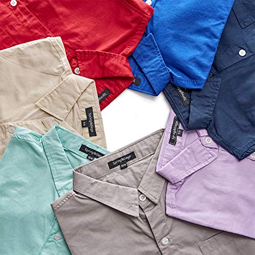 Spring&Gege Boys' Long Sleeve Woven Dress Shirt Formal School Uniform Button Down Shirt with Chest Pocket, White, 5-6 Years - Image 5