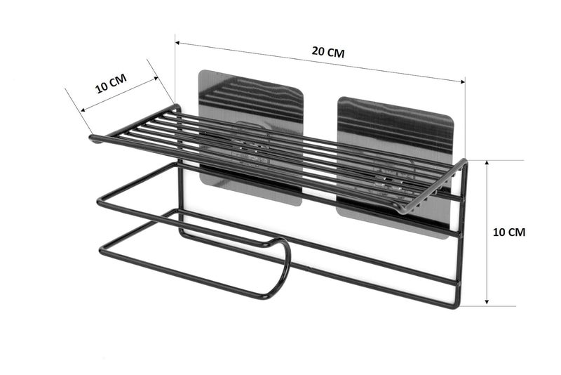 RIOMAX Powder Coated Drill Free SelfAdhesive Paper Roll Holder Tissue Paper Stand Toilet Paper Holder with Mobile Stand Rack Shelf for Bathroom Toilet Black Pack of 1 - Image 3