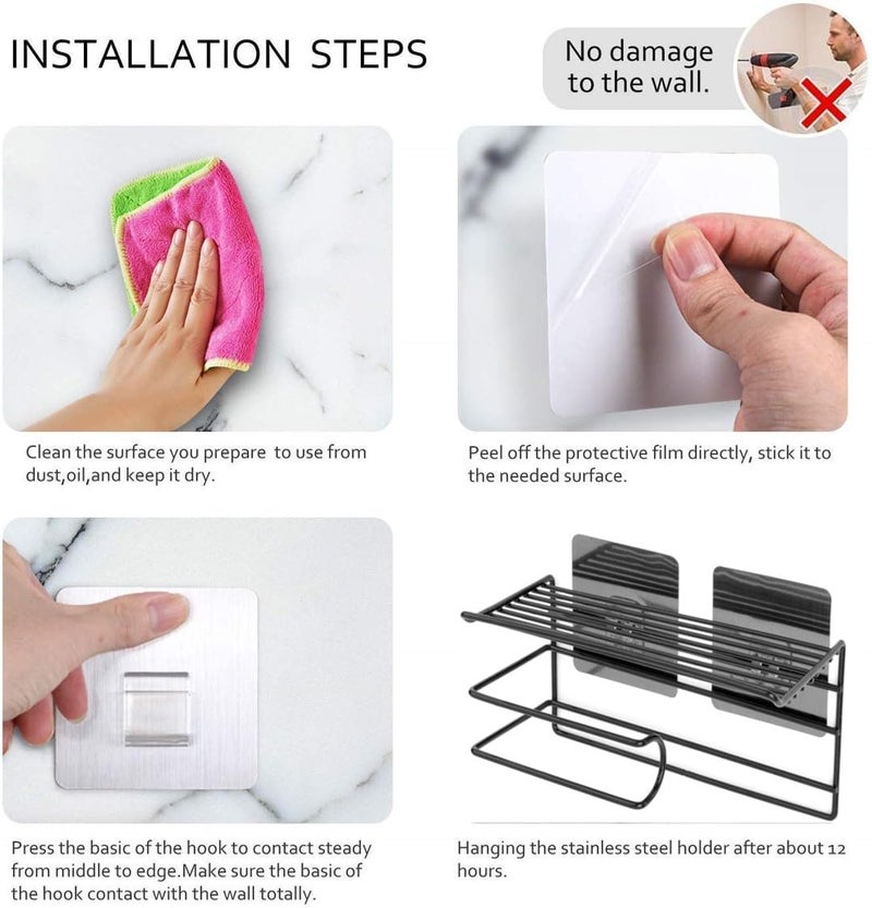RIOMAX Powder Coated Drill Free SelfAdhesive Paper Roll Holder Tissue Paper Stand Toilet Paper Holder with Mobile Stand Rack Shelf for Bathroom Toilet Black Pack of 1 - Image 5