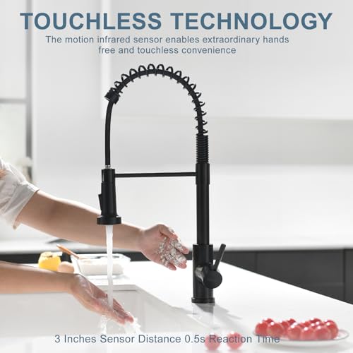 GIMILI Glossy Black Touchless Kitchen Faucets with Pull Down Sprayer Single Handle Spring Kitchen Faucet - Image 3
