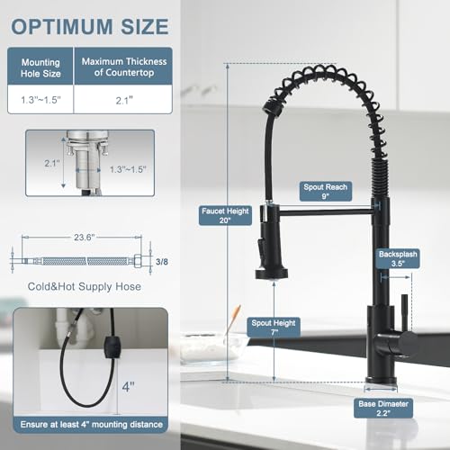 GIMILI Glossy Black Touchless Kitchen Faucets with Pull Down Sprayer Single Handle Spring Kitchen Faucet - Image 2