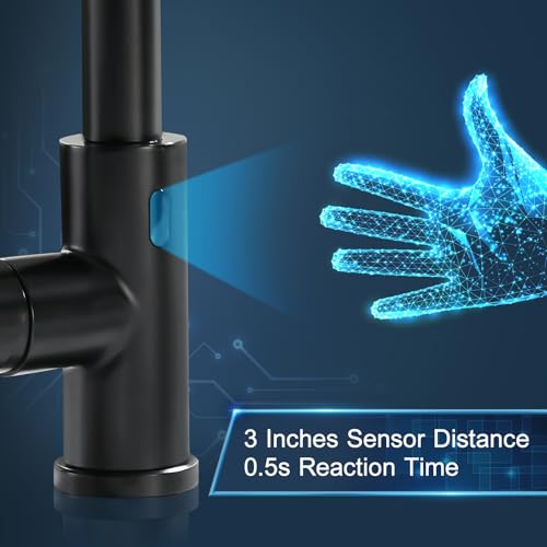 GIMILI Glossy Black Touchless Kitchen Faucets with Pull Down Sprayer Single Handle Spring Kitchen Faucet - Image 4