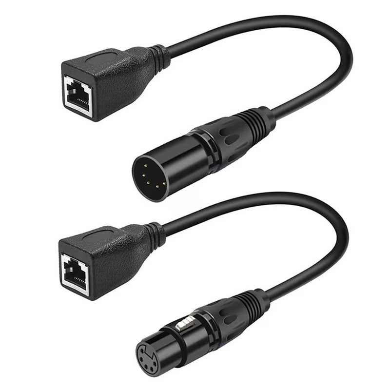 XLR 5 pin RJ45 Adapter Cable-XLR 5 Pin Male to RJ45 + XLR 5 Pin Female to RJ45 Female DMX Ethernet Adapter Converter Cable - Image 1