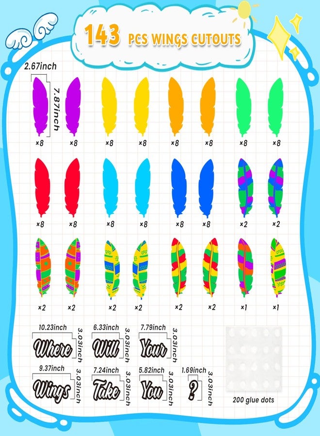 LioNergy 143 Pcs Classroom Wings Bulletin Board Set DIY Wings Motivational Bulletin Board Decoration Colorful Wings Paper Cutouts Theme for Wall Door Decor School Supplies - Image 3