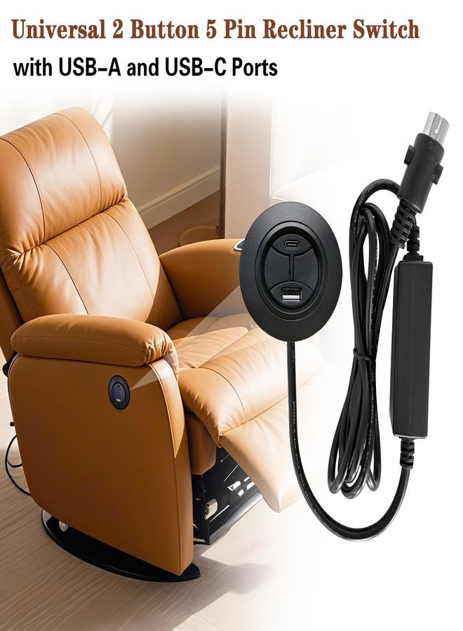 Kariwust 2 Button 5 Pin Round Hand Control Handset with USB Type A C Port and Backlight for Power Recliner Lift Chairs - Image 3