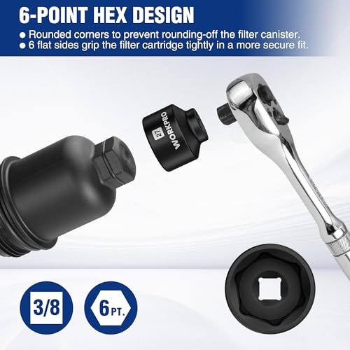 WORKPRO 27mm Oil Filter Socket Wrench, Oil Filter Removal Tool, Oil Filter Change Set, Ideal for Some Mercedes, Volkswagen, Hyundai, Kia, Minis, and Smart Car - Image 3
