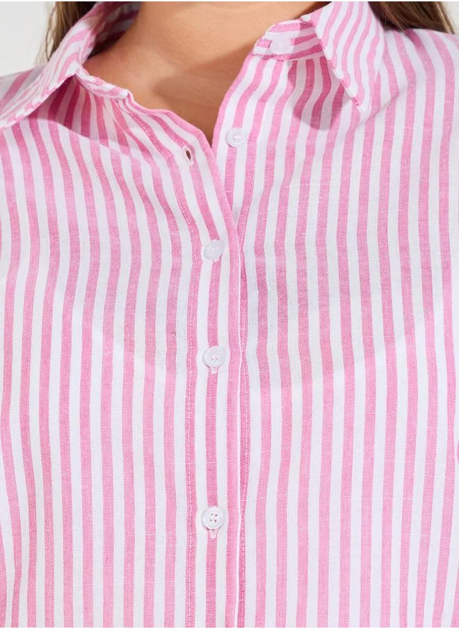 ستايلي Plus Size Striped Button Placket Oversized Shirt