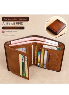 Generic Portable Business Men's Genuine Leather Anti-theft Brush Ultra-thin Multi-card Slot Short Wallet Cash clip wallet brown  - Image 2