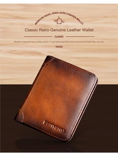 Generic Portable Business Men's Genuine Leather Anti-theft Brush Ultra-thin Multi-card Slot Short Wallet Cash clip wallet brown  - Image 3