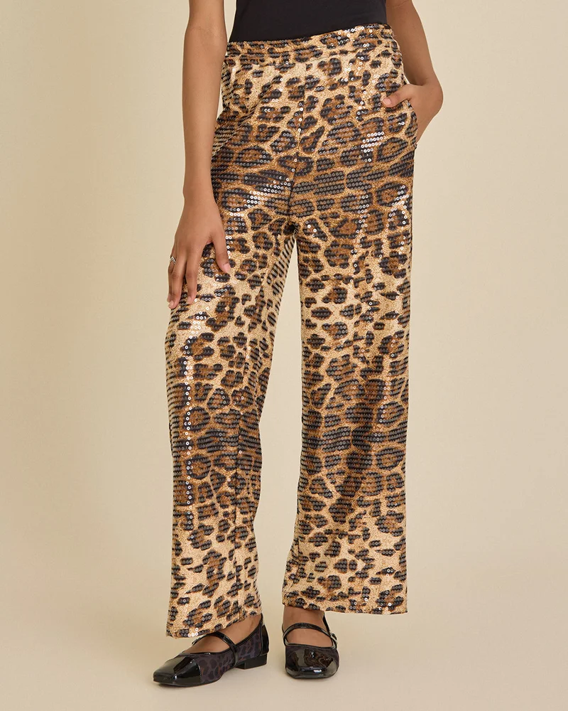 REDTAG Senior Girls Animal Print Sequined Trousers