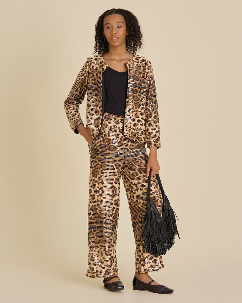 REDTAG Senior Girls Animal Print Sequined Trousers