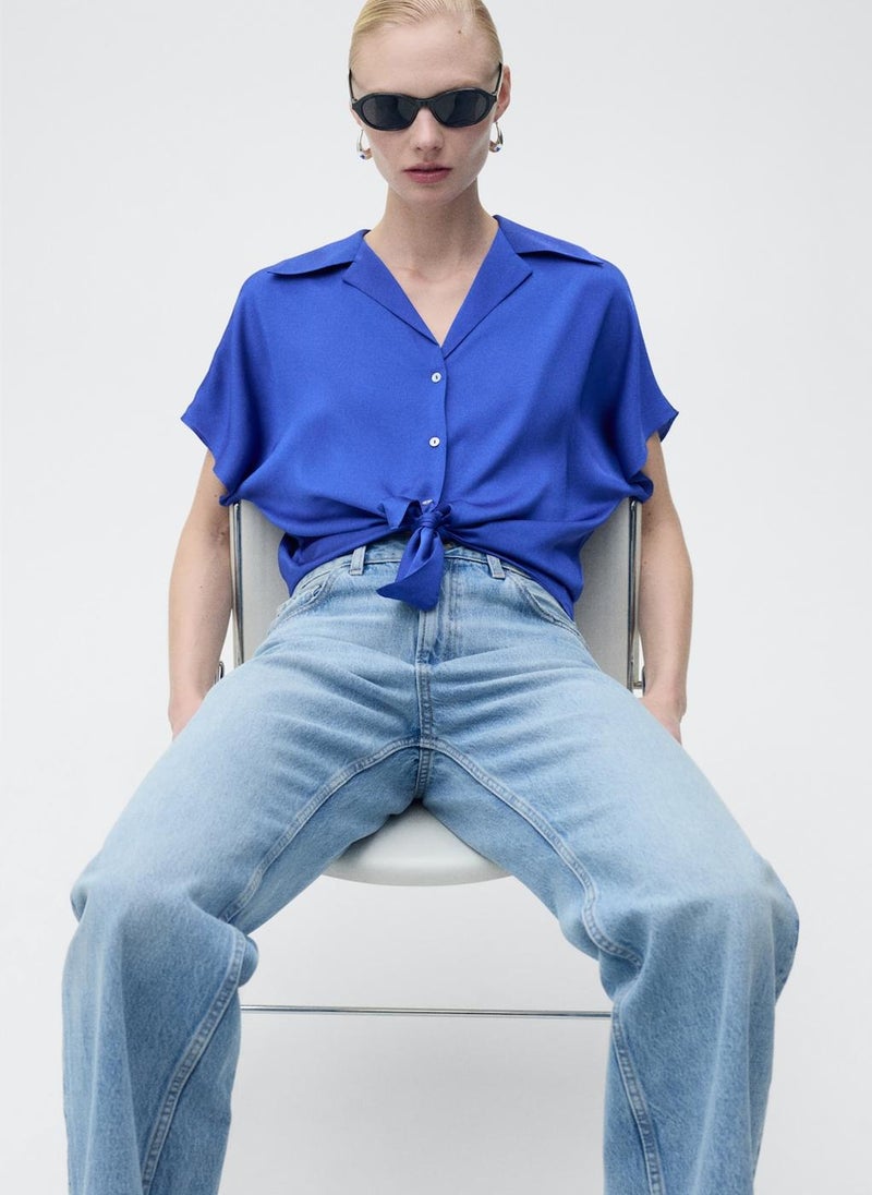 MANGO - Short-Sleeved Satin Shirt - Image 1