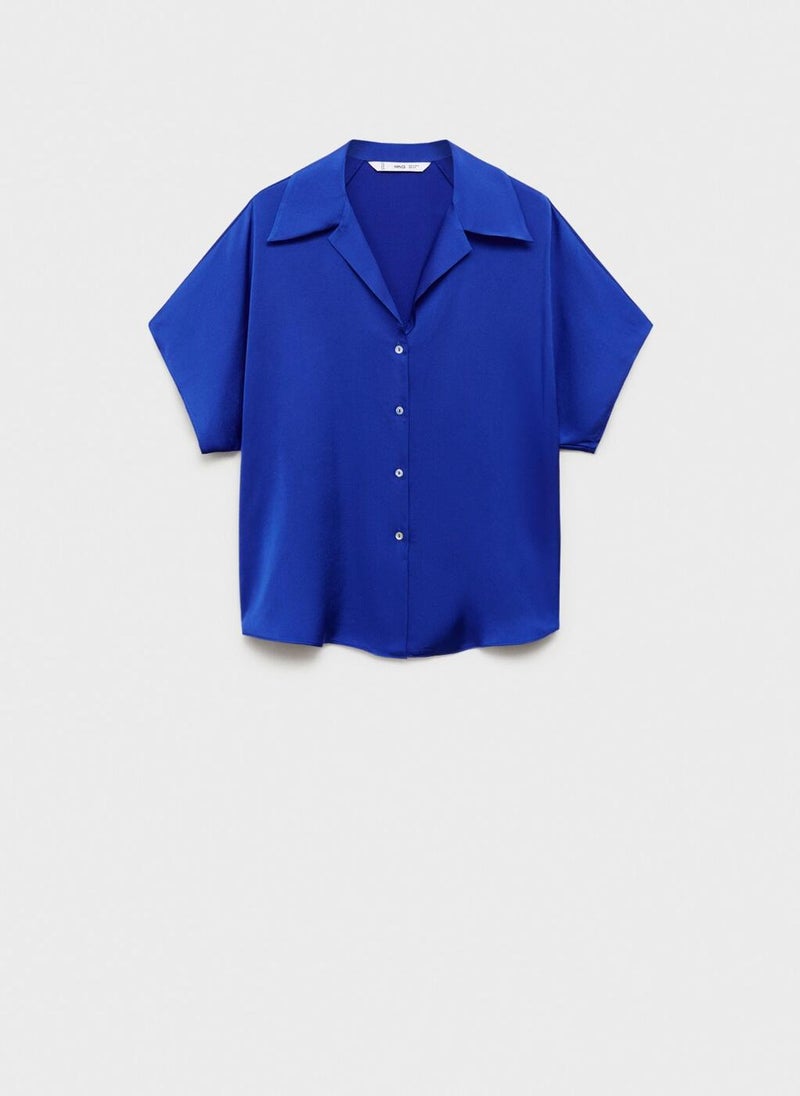 MANGO - Short-Sleeved Satin Shirt - Image 1