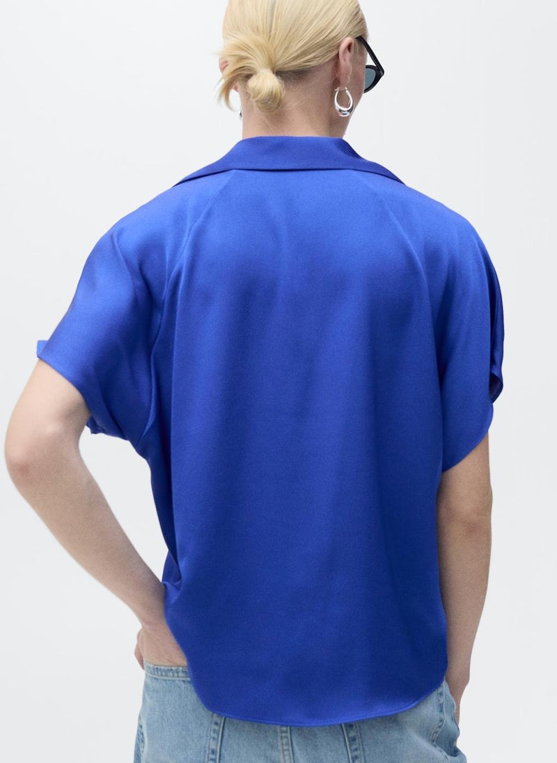 MANGO - Short-Sleeved Satin Shirt - Image 1