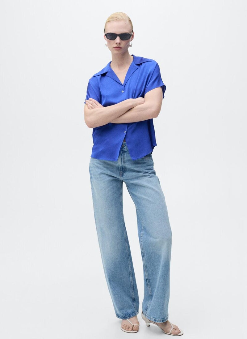MANGO - Short-Sleeved Satin Shirt - Image 1