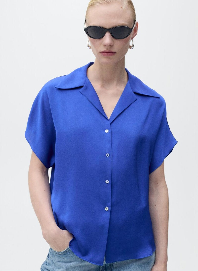 MANGO - Short-Sleeved Satin Shirt - Image 1
