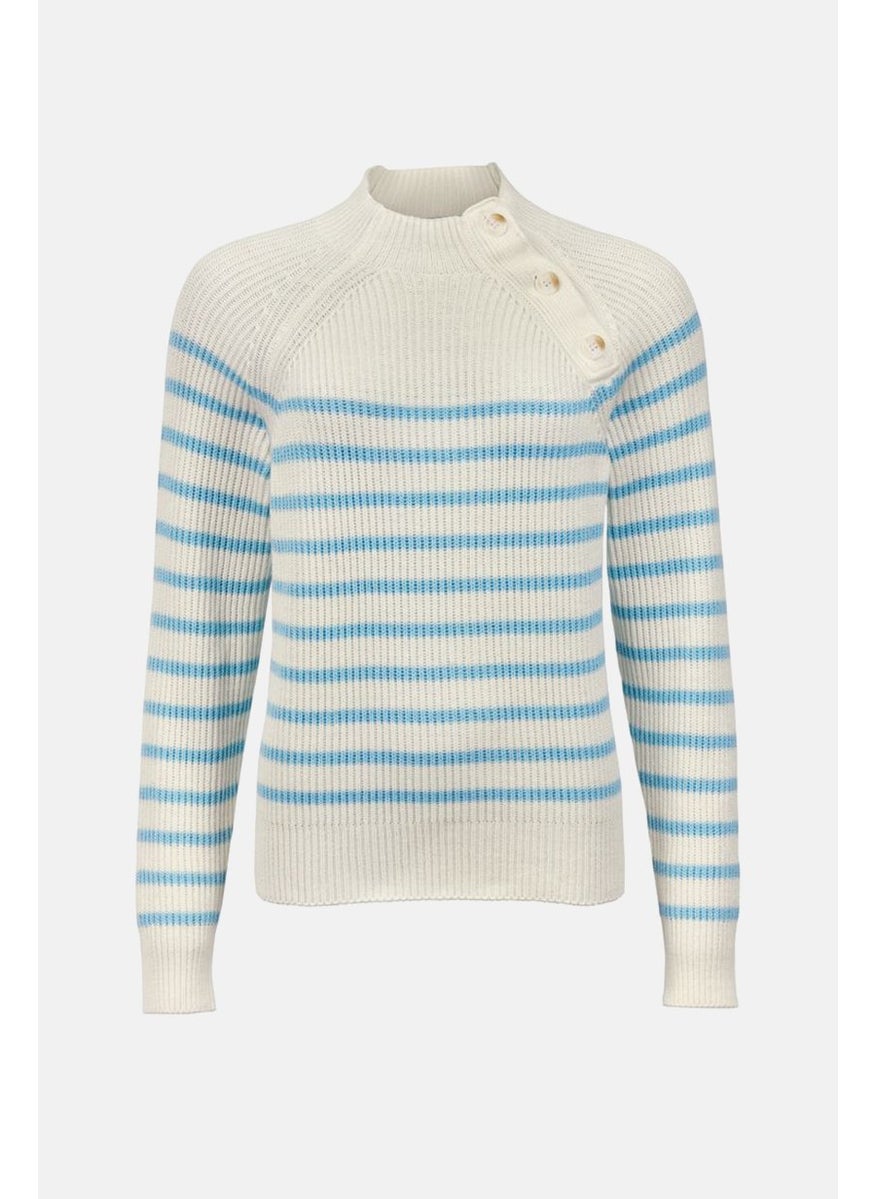 Tchibo Women Crew Neck Knitted Buttoned Sweater, White  - Image 2