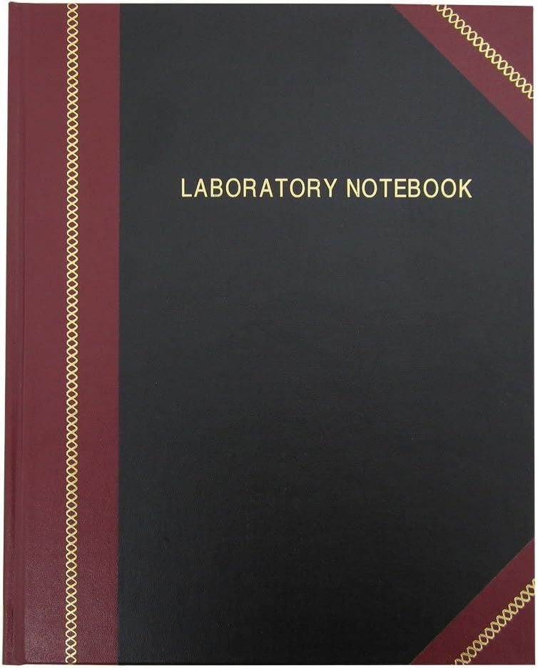 BookFactory Lab Notebook Laboratory Notebook - Professional Grade - 168 Pages, 8'' x 10'' (Ruled Format) Cover is Black and Burgundy Imitation Leather, Section Sewn Hardbound (Made in USA) - Image 1