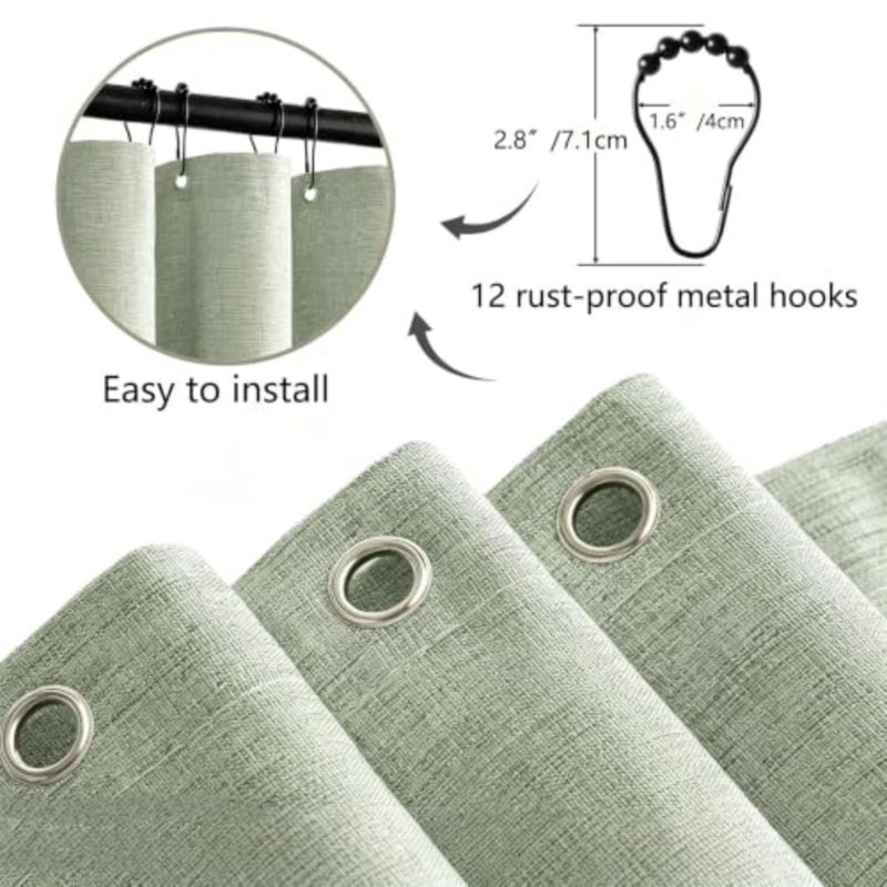 baihuoScalloped Linen Textured Shower Curtain, Extra Thick Waterproof and Moisture-Resistant Bathroom Curtain, With 12 Rustproof Metal Hooks, Boho Farmhouse Decor for Bathtub 180×180cm - Image 4