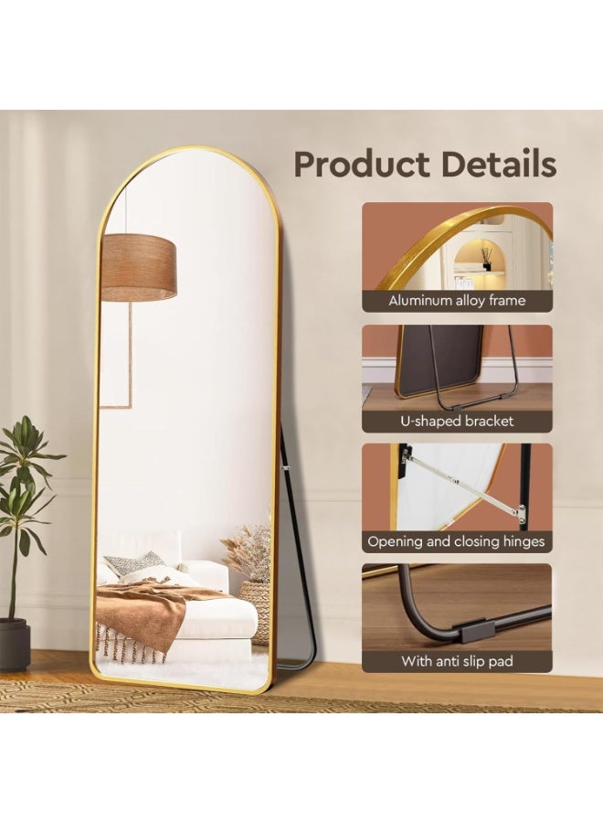 Decorhills Arched Full Length Mirror 152x42cm – Elegant Gold Aluminum Alloy Frame, Wall Mounted or Free Standing Full Body Mirror for Bedroom, Living Room & Dressing Area -1PC - Image 2