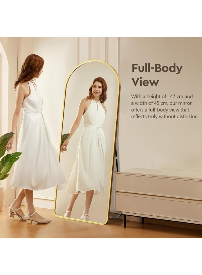 Decorhills Arched Full Length Mirror 152x42cm – Elegant Gold Aluminum Alloy Frame, Wall Mounted or Free Standing Full Body Mirror for Bedroom, Living Room & Dressing Area -1PC - Image 4