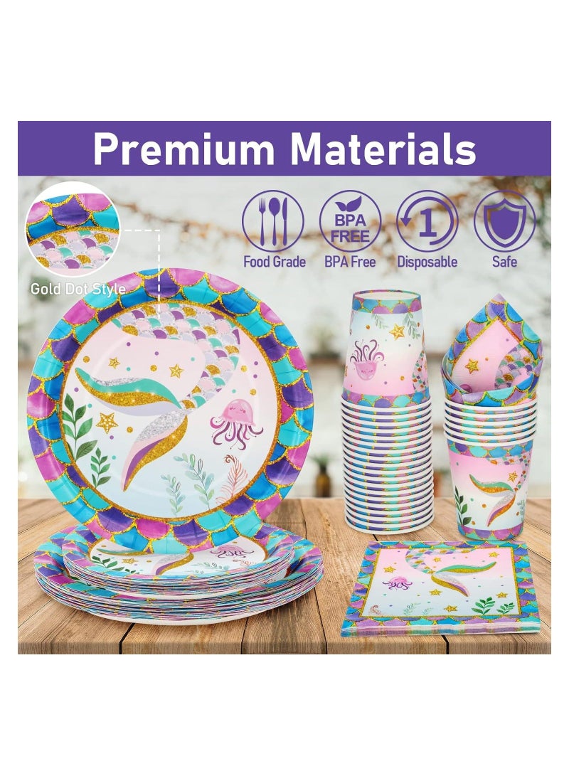 Y&D Mermaid Theme Party Supplies, Disposable Paper Plates Napkins Cups, Decor for Girls Birthday Party, Tableware Set (55PCS) - Image 3