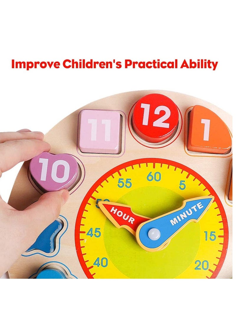SYOSI Wooden Shape Color Sorting Clock Teaching Time Number Blocks Clock Shape Sorting Puzzle Montessori Early Learning Educational Toy Gift for 1 2 3 Year Old Toddler Baby Kids  - Image 3