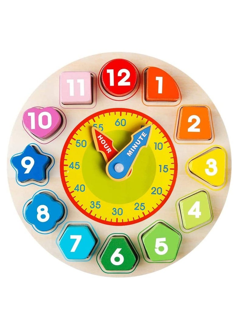 SYOSI Wooden Shape Color Sorting Clock Teaching Time Number Blocks Clock Shape Sorting Puzzle Montessori Early Learning Educational Toy Gift for 1 2 3 Year Old Toddler Baby Kids  - Image 1