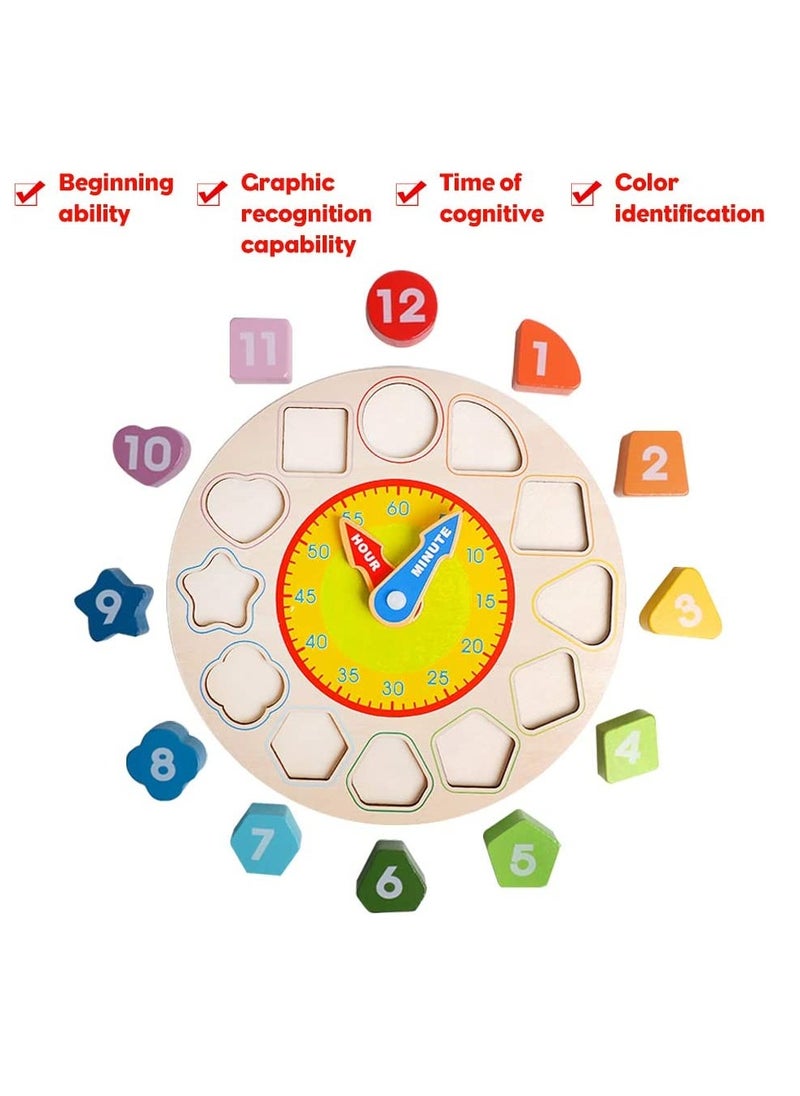 SYOSI Wooden Shape Color Sorting Clock Teaching Time Number Blocks Clock Shape Sorting Puzzle Montessori Early Learning Educational Toy Gift for 1 2 3 Year Old Toddler Baby Kids  - Image 5