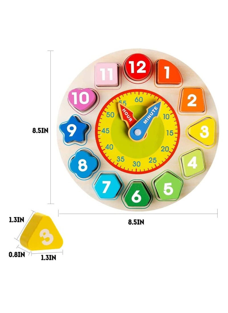 SYOSI Wooden Shape Color Sorting Clock Teaching Time Number Blocks Clock Shape Sorting Puzzle Montessori Early Learning Educational Toy Gift for 1 2 3 Year Old Toddler Baby Kids  - Image 2