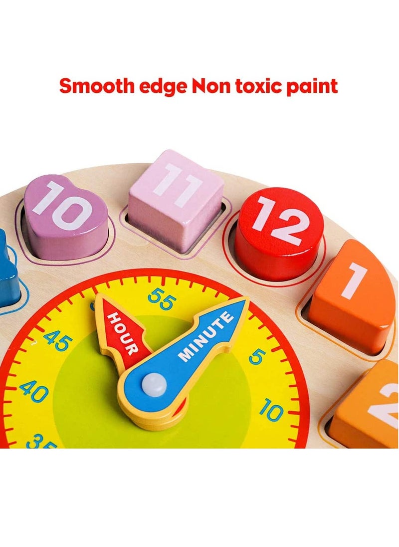 SYOSI Wooden Shape Color Sorting Clock Teaching Time Number Blocks Clock Shape Sorting Puzzle Montessori Early Learning Educational Toy Gift for 1 2 3 Year Old Toddler Baby Kids  - Image 4