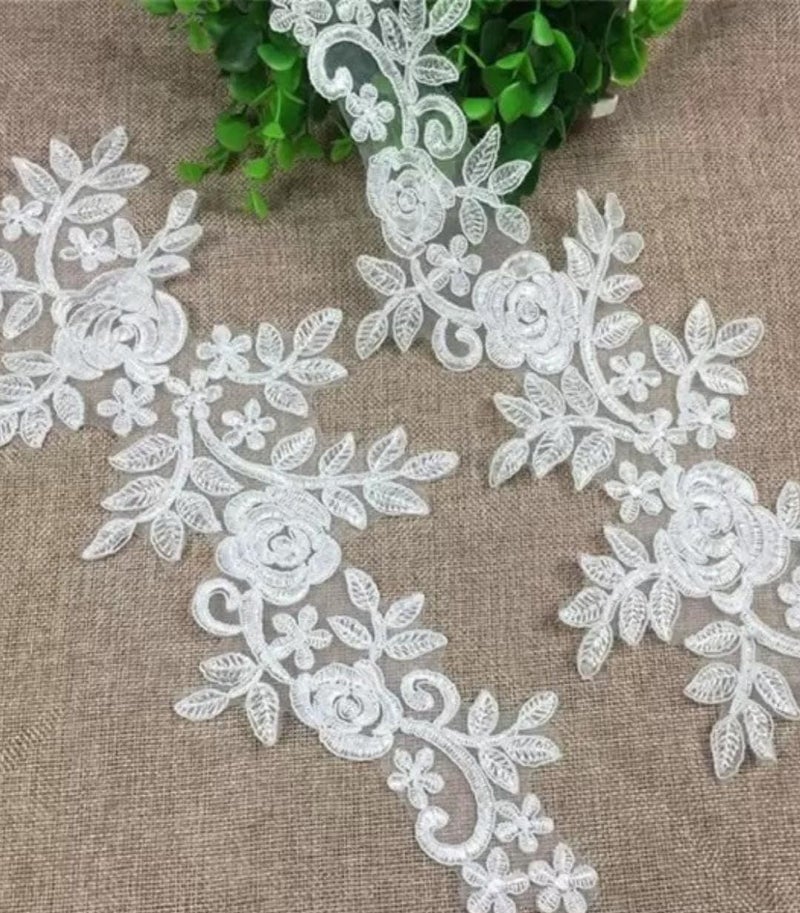 Generic Unique Bridal White Rose Patch (2 Pcs) Applique Patch Dress White Patch 