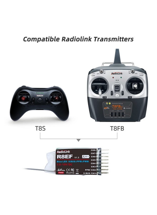 RADIOLINK - R8Ef 8 Channels 2.4Ghz Rc Receiver Sbus/Ppm/Pwm Long Range Control Rx For Airplane Vehicles Robots Transmitter T8Fb T8S Rc8X Rc4Gs V3 Rc6Gs V3 - Image 1