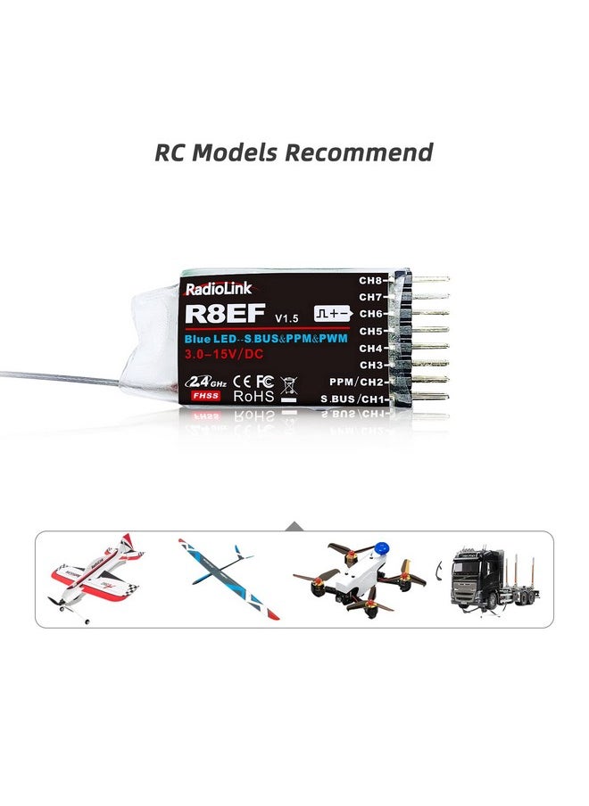 RADIOLINK - R8Ef 8 Channels 2.4Ghz Rc Receiver Sbus/Ppm/Pwm Long Range Control Rx For Airplane Vehicles Robots Transmitter T8Fb T8S Rc8X Rc4Gs V3 Rc6Gs V3 - Image 1