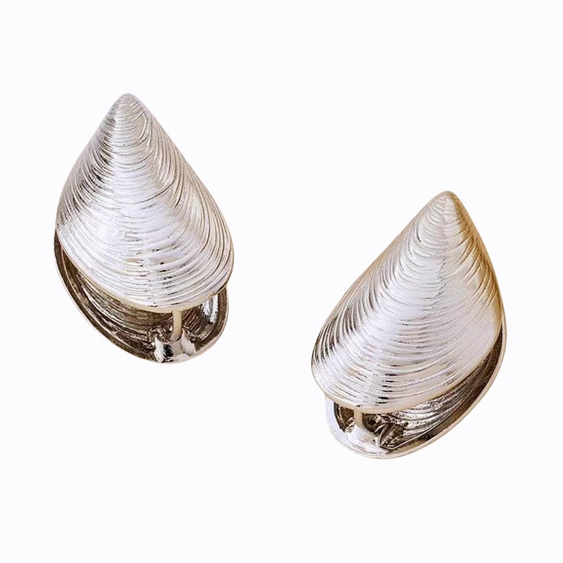 Clamshell Hoop Earrings for Women Statement Unique Seashell Earring 925 Sterling Silver Shell Stud Earrings Coastal Cowgirl Jewelry Silver