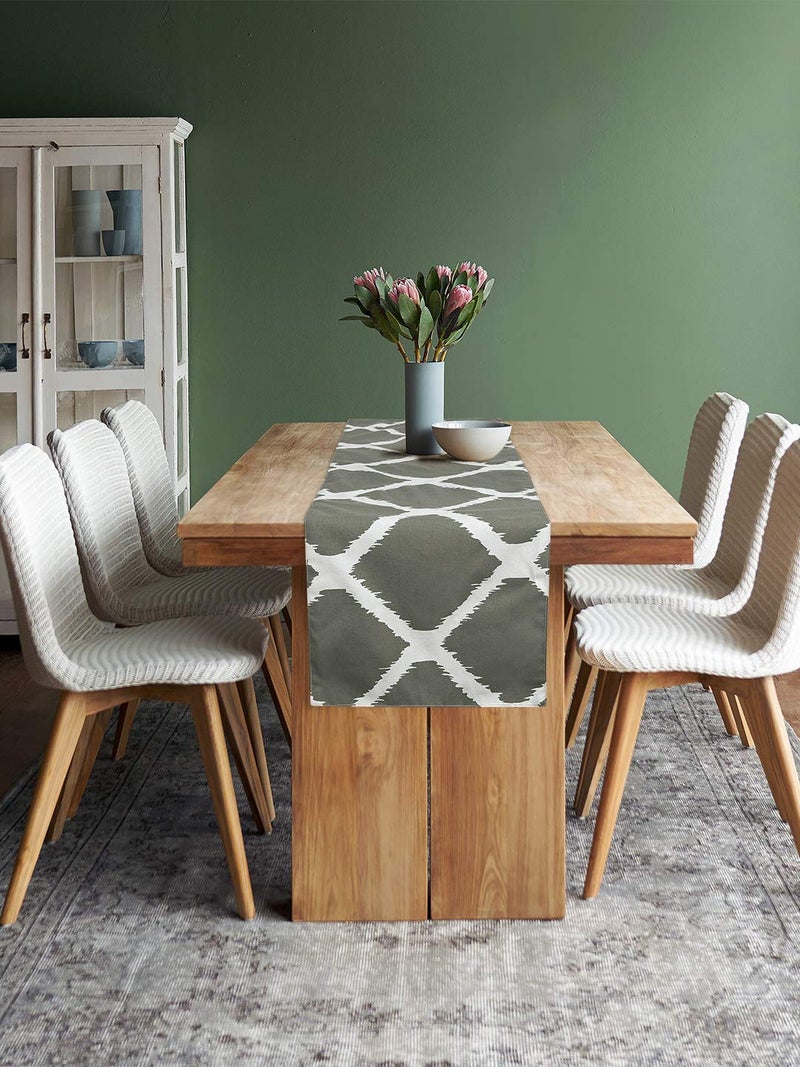 Dekor World Ekat Printed Grey Table Runner (33x240cm) (Pack of 1)-8 Seater Dinning & Center Table - Image 2