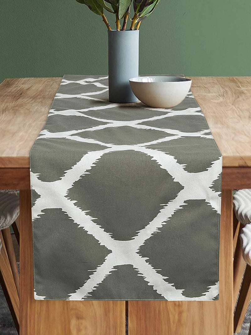 Dekor World Ekat Printed Grey Table Runner (33x240cm) (Pack of 1)-8 Seater Dinning & Center Table - Image 1