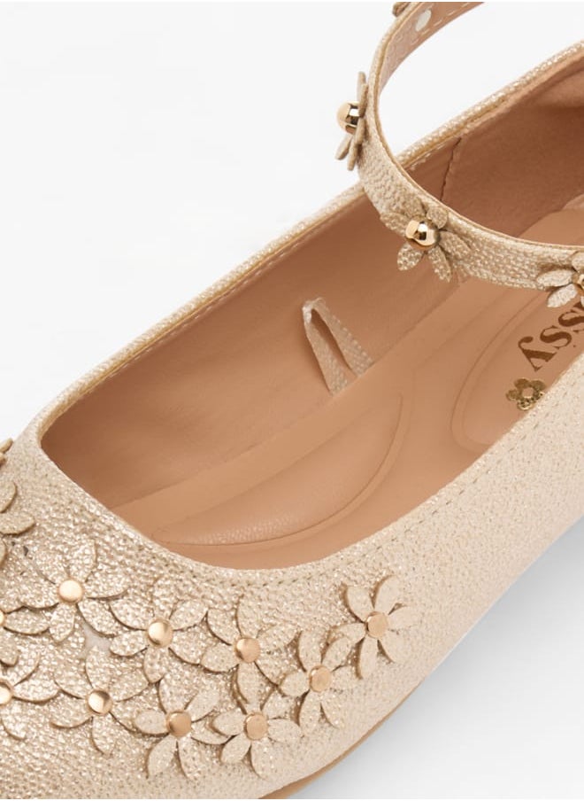 Little Missy Girls Floral Embellished Ballerina Shoes With Hook And Loop Closure Ramadan Collection  - Image 4