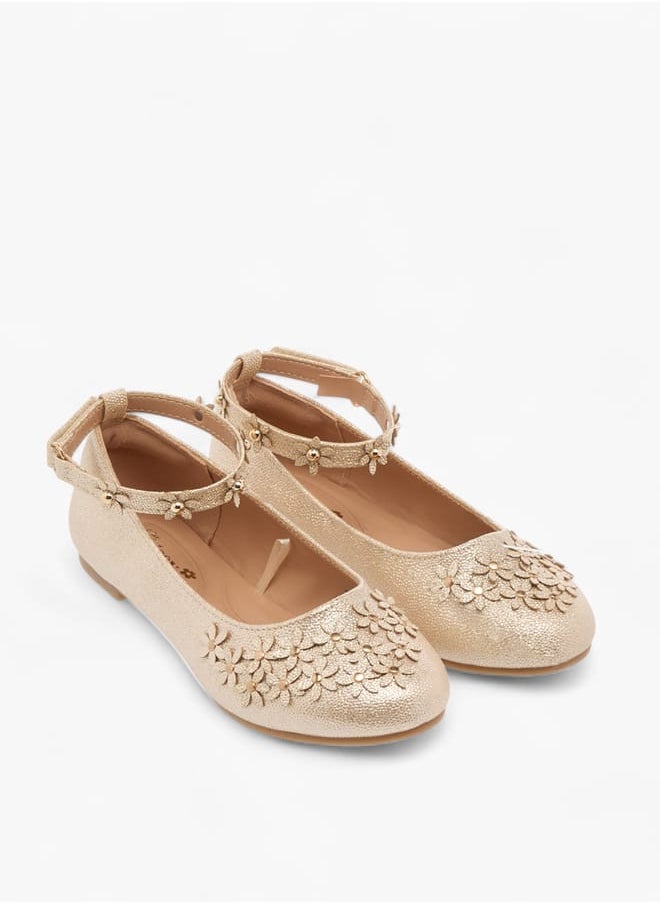 Little Missy Girls Floral Embellished Ballerina Shoes With Hook And Loop Closure Ramadan Collection  - Image 1